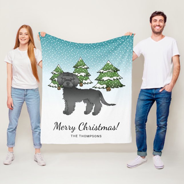 Black Mini Goldendoodle Dog In A Winter Forest Fleece Blanket (In Situ)