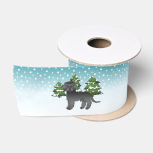 Black Mini Goldendoodle Dog In A Winter Forest Satin Ribbon