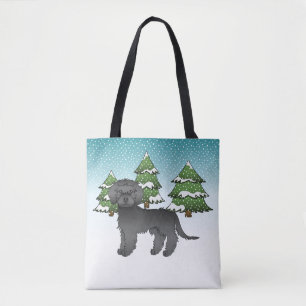 Black Mini Goldendoodle Dog In A Winter Forest Tote Bag