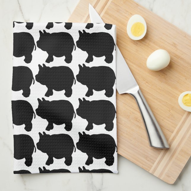 Black Mini Pig Silhouette Tea Towel (Quarter Fold)