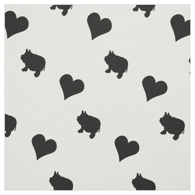Black Mini Pigs and Hearts Silhouette Fabric (Swatch)