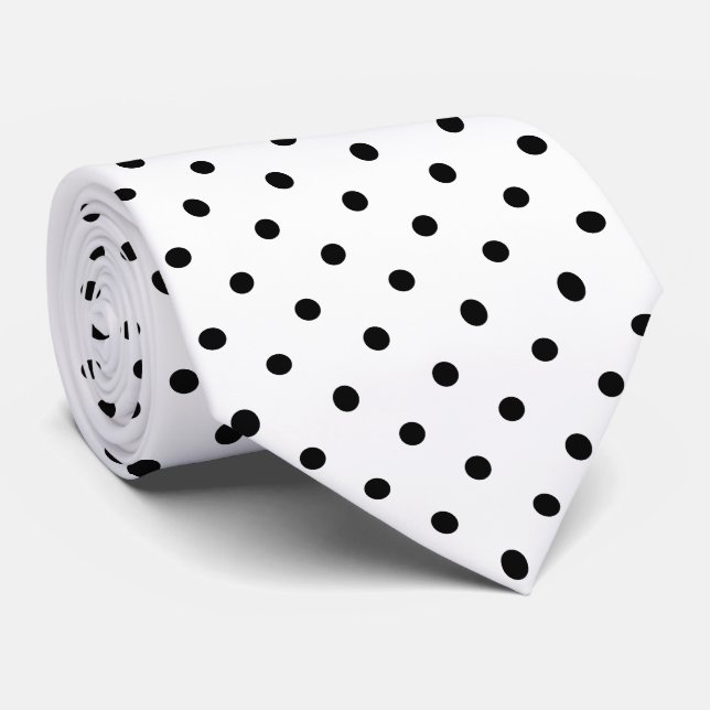 Black Mini Polka Dot Pattern on White  Tie (Rolled)