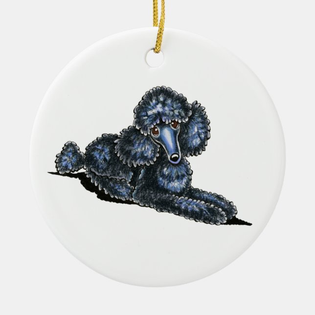 Black Mini Poodle Lay Pretty Personalised Ceramic Ornament (Front)
