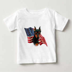 Black Miniature Pinscher American Flag; Min Pin Baby T-Shirt