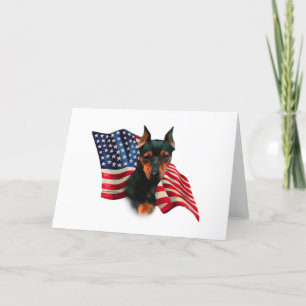 Black Miniature Pinscher American Flag; Min Pin Card