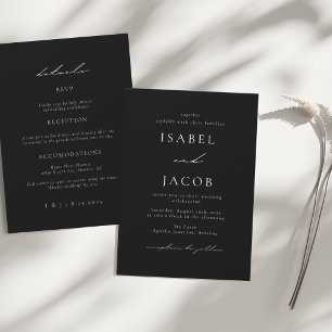 Black Minimal All in One Wedding 2024 Invitation