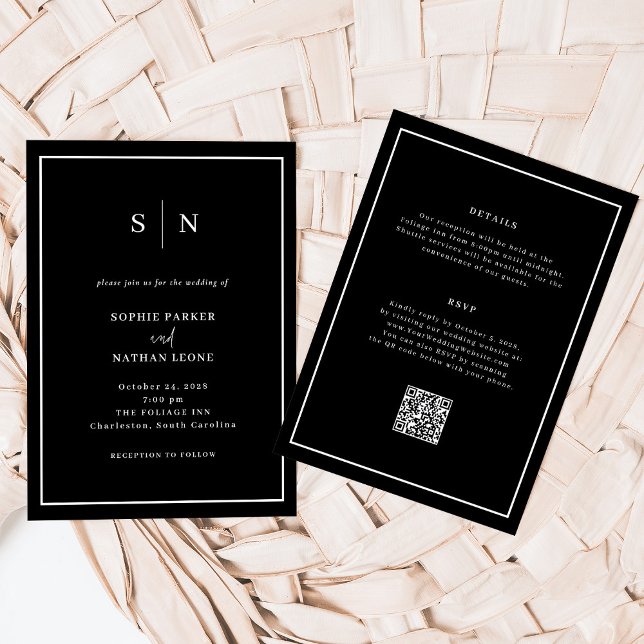 Black Minimal and Chic Border | All in One Wedding Invitation (Creator Uploaded)