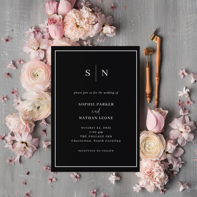 Black Minimal and Chic | White Border Wedding Invitation (Creator Uploaded)