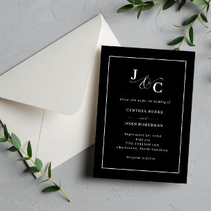 Black Minimal and Chic   White Border Wedding Invitation