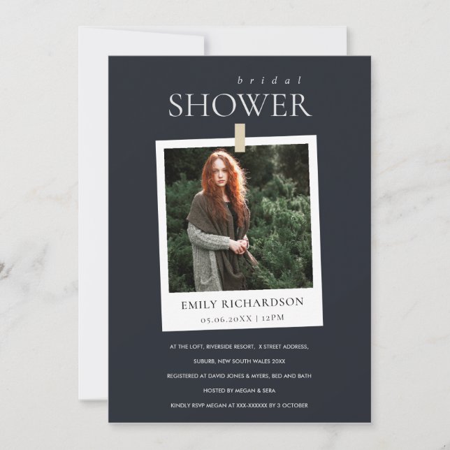 BLACK MINIMAL CUSTOM PHOTO BRIDAL SHOWER INVITE (Front)