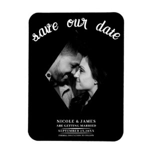 Black Minimal Diamond Photo Wedding Save the Date Magnet