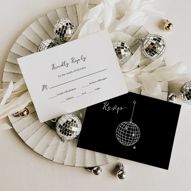 Black Minimal Disco Ball Wedding | Meal Choice RSVP Card (Creator Uploaded)