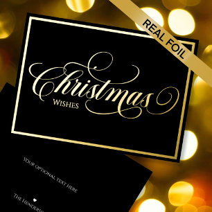 Black Minimal Elegant Christmas Typography  Foil Holiday Card