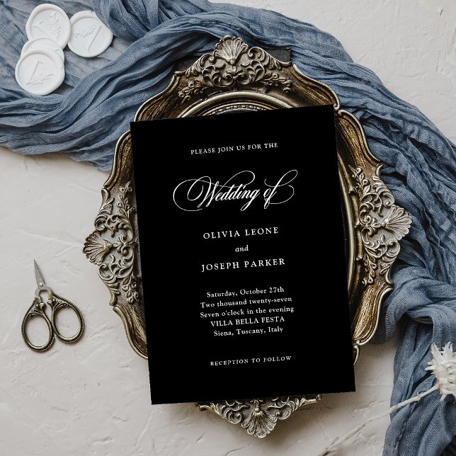 Black | Minimal Italian Elegance Wedding Invitation (Creator Uploaded)