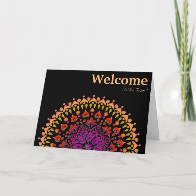 Black Minimal Mandala Welcome Wishing Card (Front)