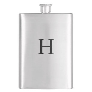 Black Minimal Modern Elegant Monogram Hip Flask