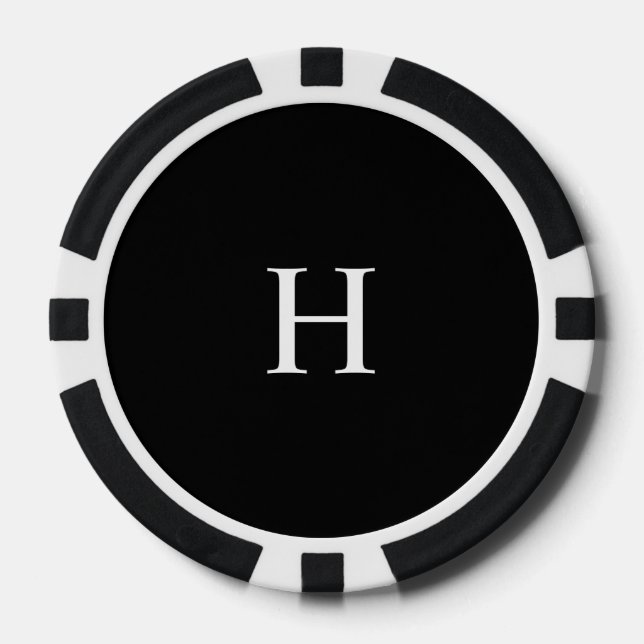 Black Minimal Modern Elegant Monogram Poker Chips (Front)