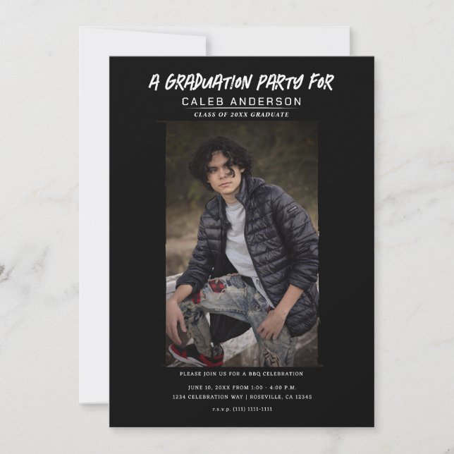 Black Minimal Photography Photo Graduation Party Invitation (Front)