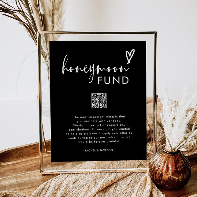 Black Minimal QR Code Wedding Honeymoon Fund Poster (Creator Uploaded)