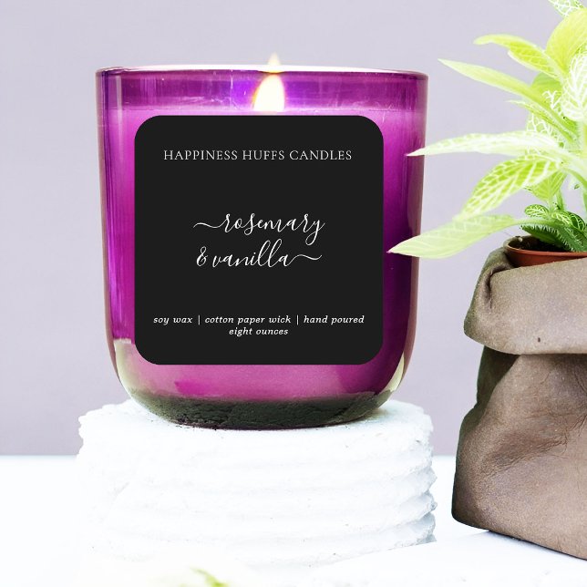 Black Minimal Script Candle Label Square Sticker (Creator Uploaded)