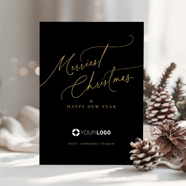 Black Minimal Script Merriest Christmas Company Holiday Card (Black Minimal Script Merriest Christmas Company Holiday Card)