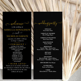 Black Minimal Script Text Wedding Program Rack Card