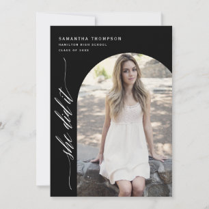 Black Minimal She Did It Graduation Arch Photo Inv Invitation