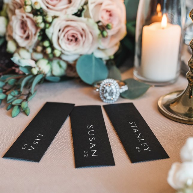 Black Minimal Wedding Name Tag Table Place Cards (Creator Uploaded)