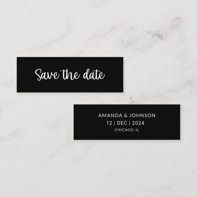 Black Minimal Wedding Save the Date Bookmark Card (Front/Back)