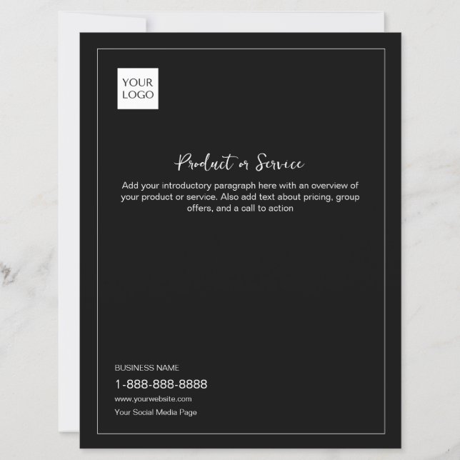 Black Minimal White Business Logo Marketing Flyer (Front)