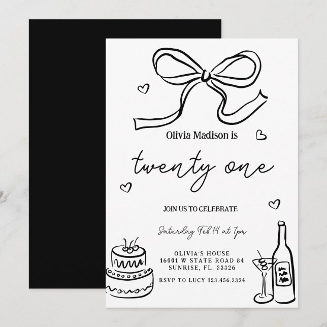 Black Minimalist 21st Birthday Party Invitation (Front/Back)