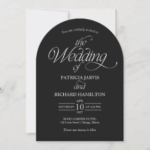 Black Minimalist Arch Wedding Elegant Photo Invitation
