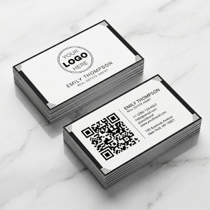 Black Minimalist Art Deco QR Code Layout Business Card
