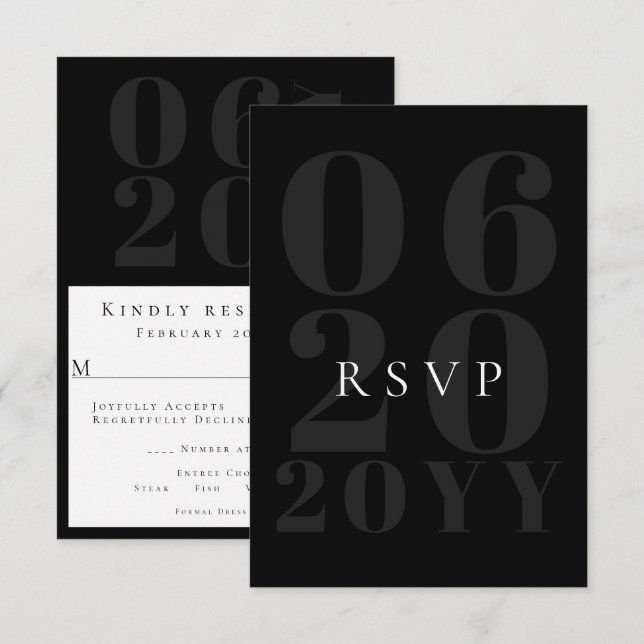 Black Minimalist Bold Type Wedding RSVP Card (Front/Back)