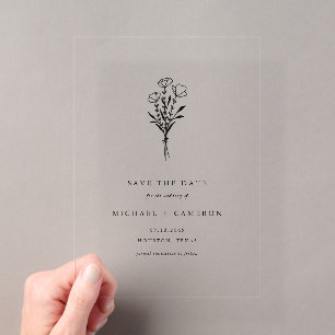 Black Minimalist Botanical Save the Date Acrylic Invitations