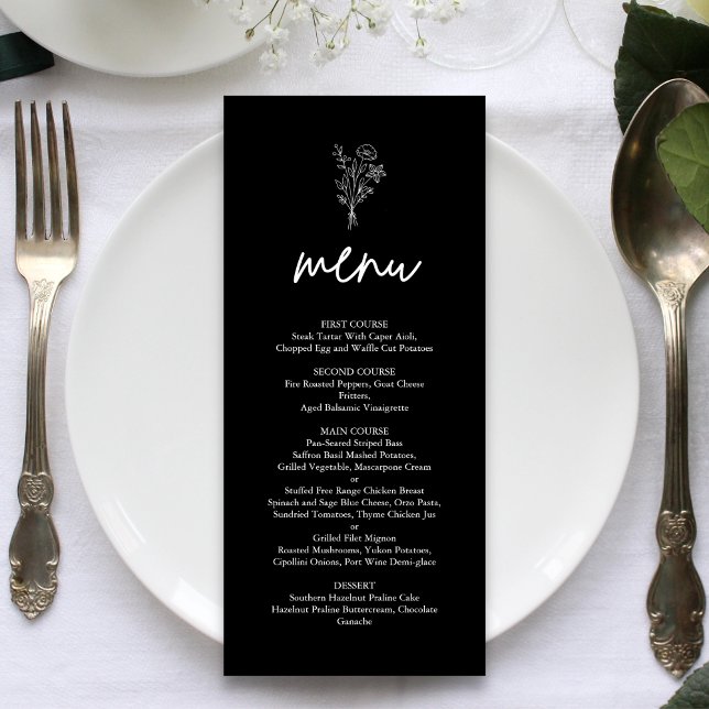 Black Minimalist Botanicals Terracotta Wedding Menu (Creator Uploaded)