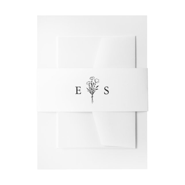 Black Minimalist Botanicals Wedding Invitation Belly Band (Front Example)