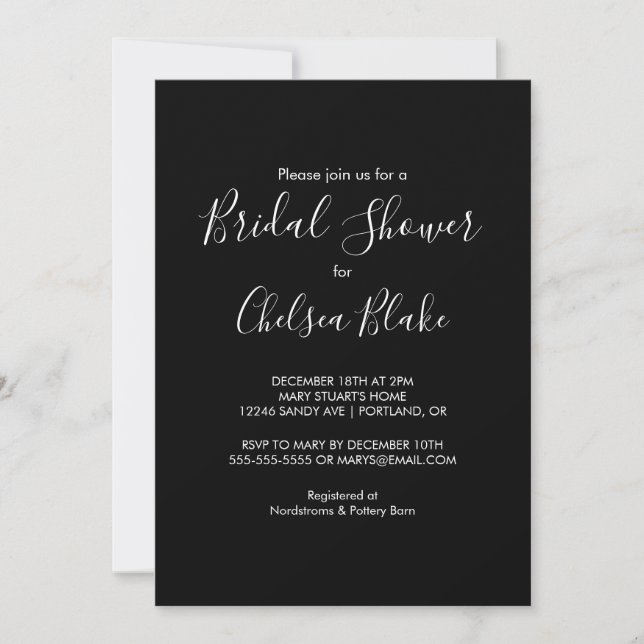 Black Minimalist Bridal Shower Invitation (Front)