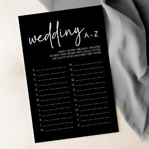 Black Minimalist Bridal Shower Wedding A-Z Game