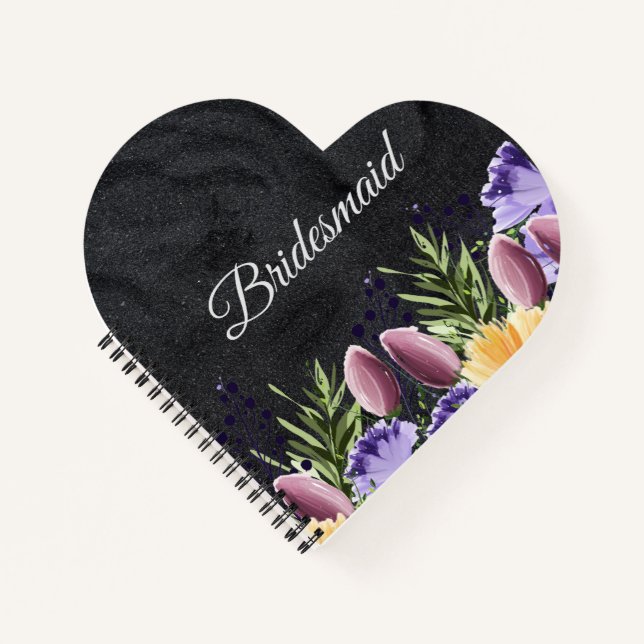 Black Minimalist Bridesmaid Wedding Gift Idea Notebook (Front)