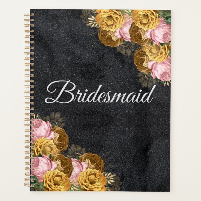 Black Minimalist Bridesmaid Wedding Gift Idea Planner (Front)