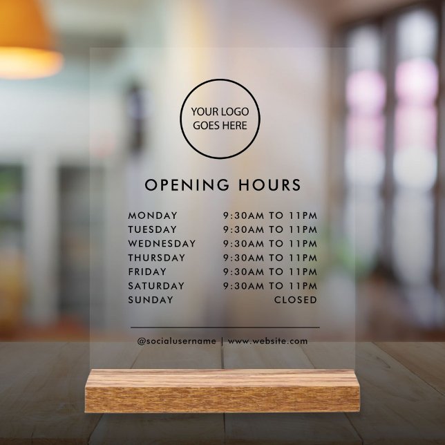 Black Minimalist Business Logo Opening Times Acrylic Sign (Black Minimalist Business Logo Opening Times Acrylic Sign)
