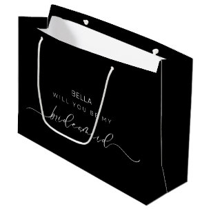 Black Minimalist Chic Calligraphy Bridesmaid  Large Gift Bag