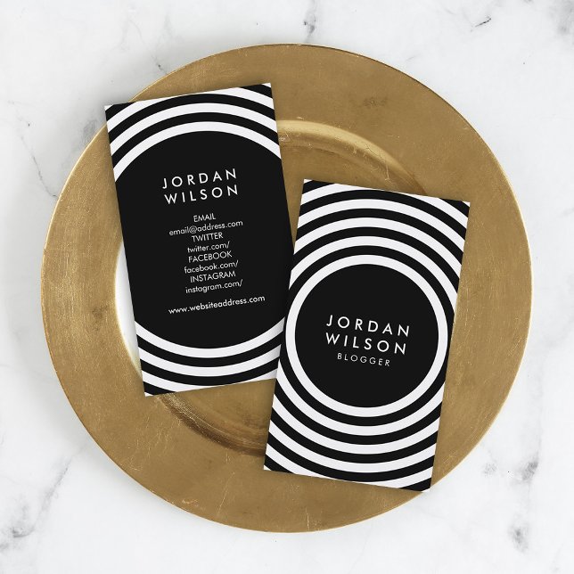 Black Minimalist Circles Geometric Social Media Business Card (Creator Uploaded)