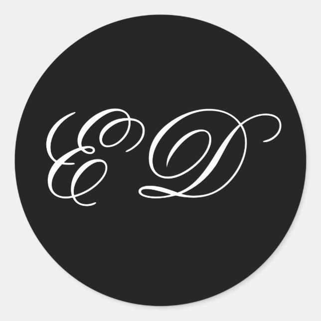 Black Minimalist Classic Calligraphy Monogram Round Sticker (Front)