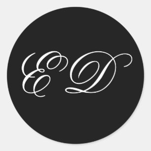 Black Minimalist Classic Calligraphy Monogram Round Sticker