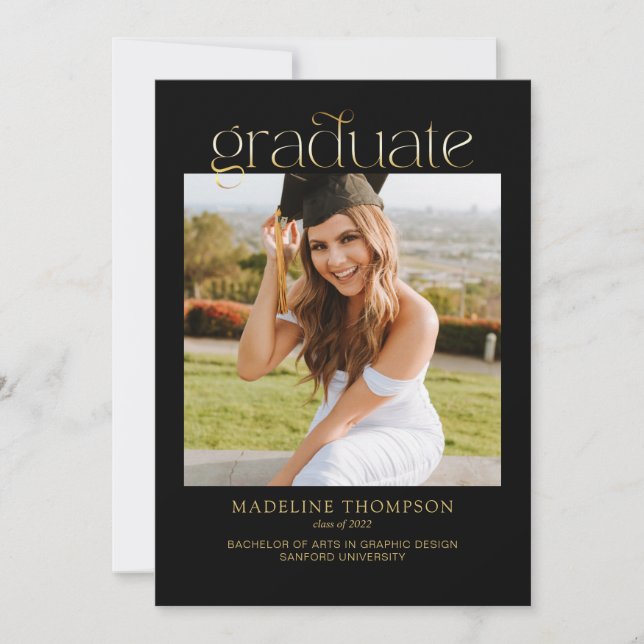 Black Minimalist Classy Photo Collage Graduation Invitation (Front)