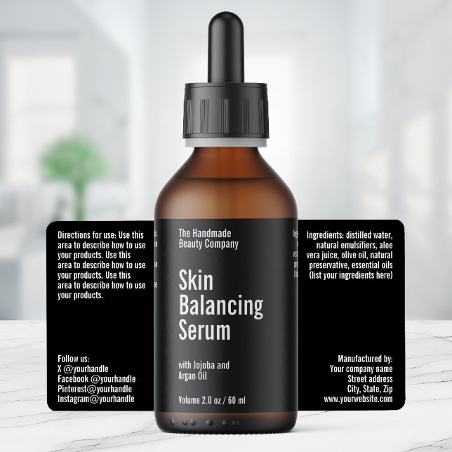 Black Minimalist Cosmetics Dropper Bottle Label (Creator Uploaded)