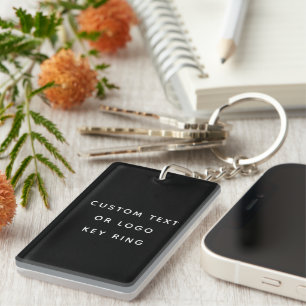 Black Minimalist Custom Text Or Logo Key Ring