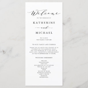 Black Minimalist Dainty Script Wedding Ceremony Program